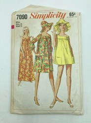 7090 SIMPLICITY 1967 DRESS SLEEVES OR NOT 3 LENGTHS, HAT PATTERN 14 34B